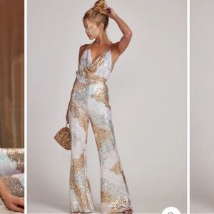 12th Tribe Genevieve Ivory Multi Color Sequin Jumpsuit -XS